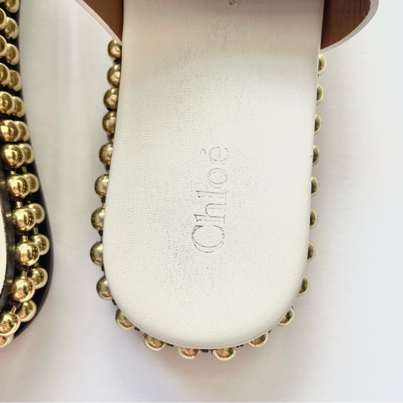 CHLOE Sawyer Slide Studded Flat Sandals Size 9 White Designer Slip On - Picture 2 of 5